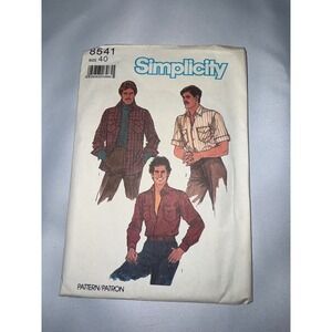 Simplicity 8541 Mens Shirt Sewing Pattern Size 40‎ Western Button Down Vintage